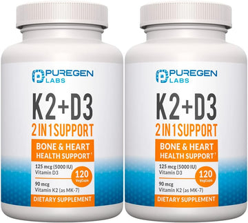 2 in 1 High Potency Formula 90mcg Vitamin K2 (MK7) and 5000 IU Vitamin D3 Supplement for Bone and Heart Health | Non-GMO Formula Vitamin D3 & K2 Complex, Total 240 Capsules I 8 Month Supply