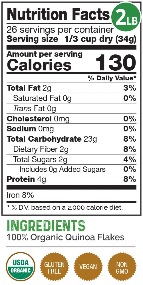 HerbaZest Quinoa Flakes (2 LB) - USDA Certified Organic - Vegan, Non-GMO & Gluten Free - Pure Quality Superfood for Breakfast, Snacks, Desserts & More