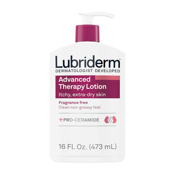 Lubriderm Advanced Therapy Fragrance Free Moisturizing Hand & Body Lotion + Pro-Ceramide With Vitamins E & Pro-Vitamin B5, Intense Hydration For Itchy, Extra Dry Skin, Non-Greasy, 16 Fl. Oz