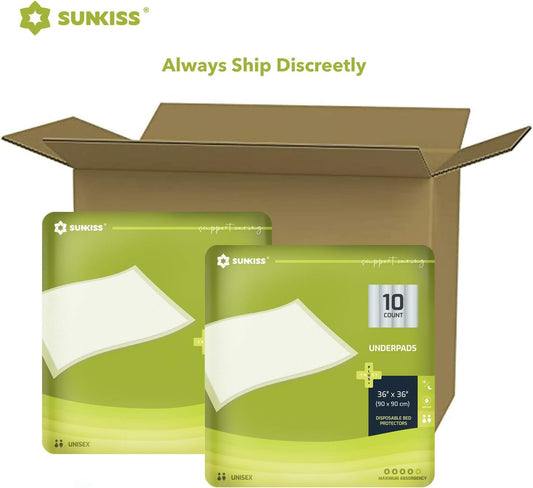 SUNKISS TrustPlus 90 x 90 cm Disposable Incontinence Underpads, Absorbent Bed Pads for Adult and Elder, Furniture Protectors, Overnight Leak Protection, Odor Control, Pet Training Pads, 10 Count