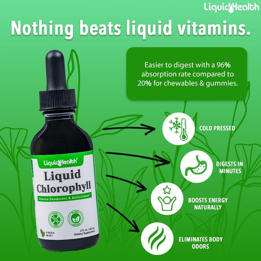 Liquidhealth Liquid Chlorophyll Drops - Internal Deodorizer, Antioxidants, Liver Detox, Immune Support, Relieve Bad Breath, Reduce Appetite, Collagen For Hair & Skin Health - Vegan, Non-Gmo (2 Pack)