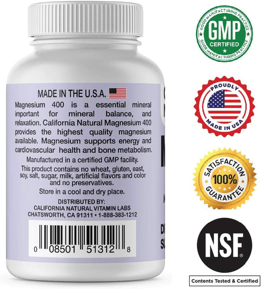 Magnesium 400 - California Natural - Powerful Magnesium Complex of Magnesium Citrate & Oxide - Keto Support Healthy Muscles, Bones, and Energy - Mineral Balance and Calming Effect - 400mg 90 Capsules