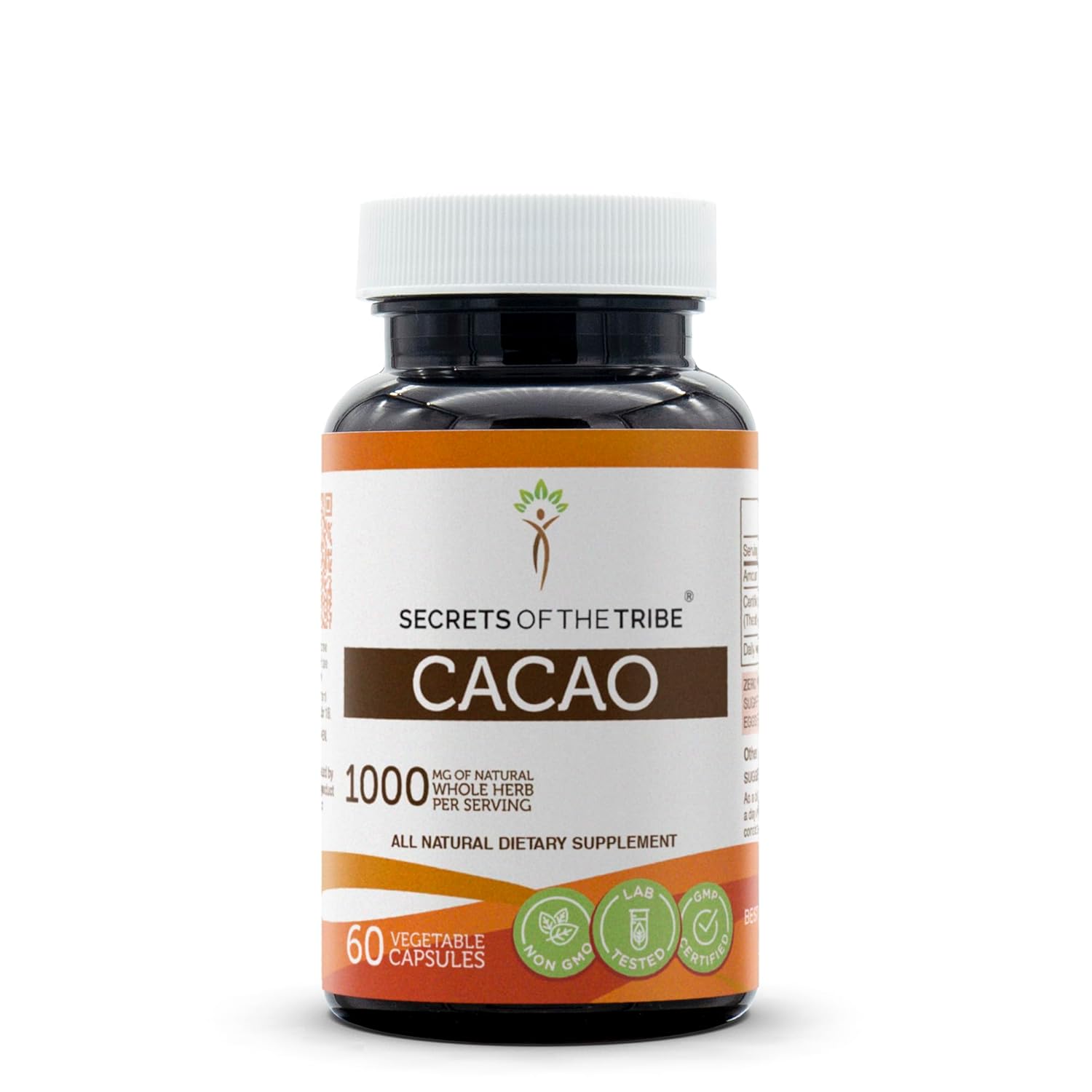 Cacao 60 Capsules, 1000 Mg, Cacao (Theobroma Cacao) Dried Raw Beans (60 Capsules)