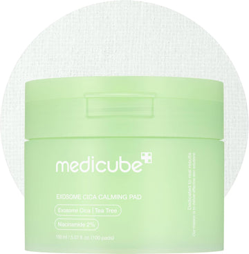 Medicube Exosome Cica Tea Tree Calming Toner Pads For Sensitive Skin With Centella Asiatica Help Reduce Redness & Breakouts. Low-Irritating & Hydrating Daily Care, Korean Skincare, Vegan (100 Pads)