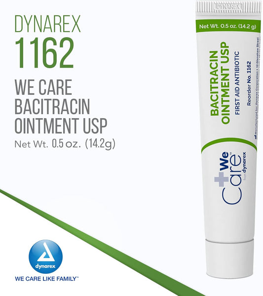 Dynarex Bacitracin Topical Ointment Usp - First Response Wound Care Supplies For Minor Cuts, Scrapes & Burns - Helps Keep Wounds Clean, 1 Count - 0.5 Oz. Tube