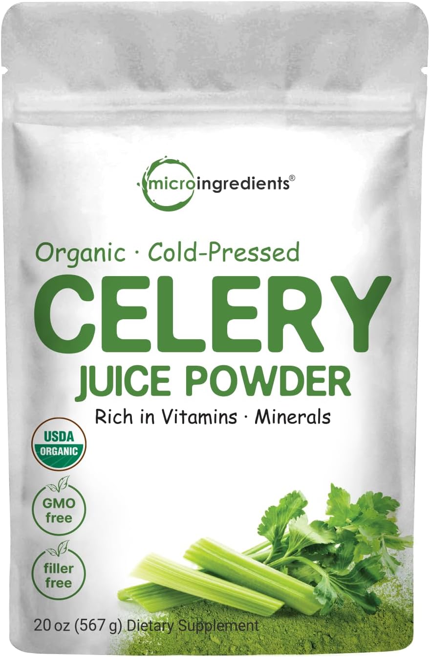 Organic Celery Juice Powder, 20 Ounce (1.25 Pound), 71 Serving, Celery Detox and Cold Pressed, Boosts Immune System, Energy and Supports Gut Health, Rich in Immune Vitamin C and Minerals, Vegan
