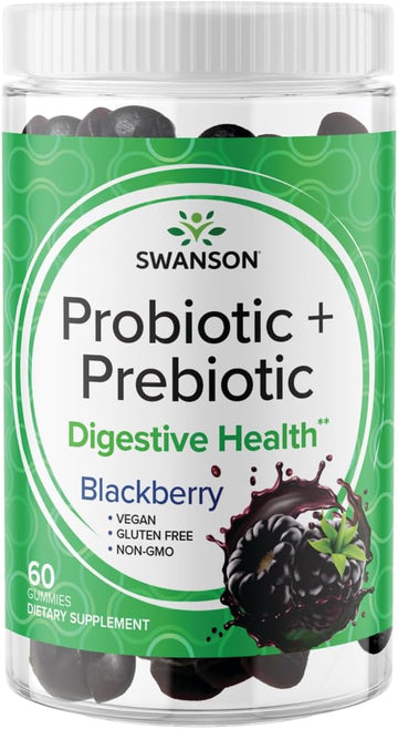 Swanson Probiotic + Prebiotic Gummies - Digestive Support Supplement Promoting Digestive Function & Bowel Regularity - Helps To Support Immune Health - (Blackberry, 60 Gummies)