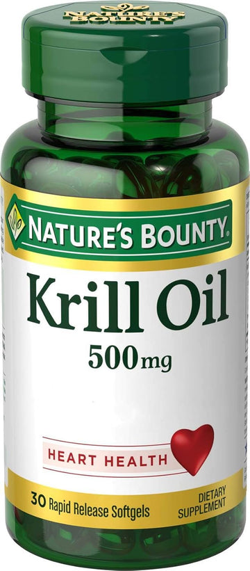 Nature'S Bounty Krill Oil, Heart Health, Dietary Supplement, 500Mg, Rapid Release Softgels, 30 Count