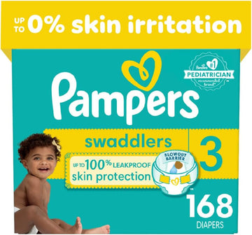 Pampers Swaddlers Diapers - Size 3, One Month Supply (168 Count), Ultra Soft Disposable Baby Diapers