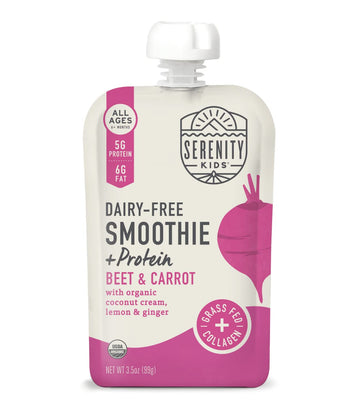 Serenity Kids 6+ Months Dairy-Free Smoothie Baby Food | Usda Organic | Grass Fed Collagen Protein | 3.5 Ounce Bpa-Free Pouch | Beet & Carrot | 1 Count