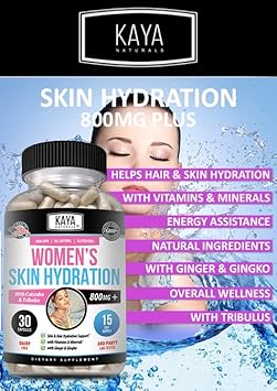 Kaya Naturals Skin Hydration Vitamins - Female Pills - Skin Enhancer Capsules - Skin Hydration Booster For Women - Promotes Increased Energy, Mood & Stamina - Reduction In Dryness - 30 Veggie Capsules