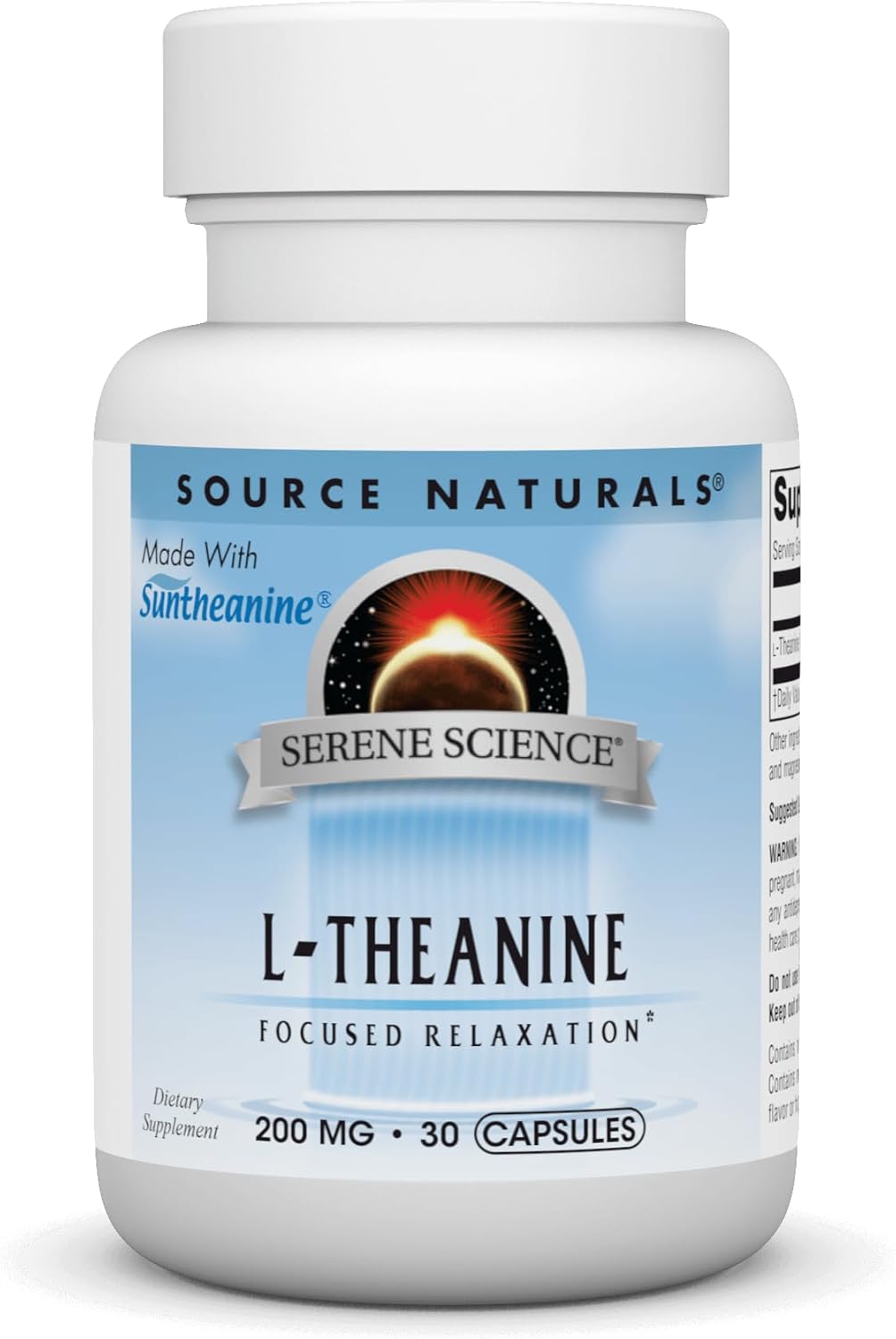 Source Naturals Serene Science L-Theanine, Focused Relaxation*, 200 Mg, Made With Suntheanine - 30 Capsules