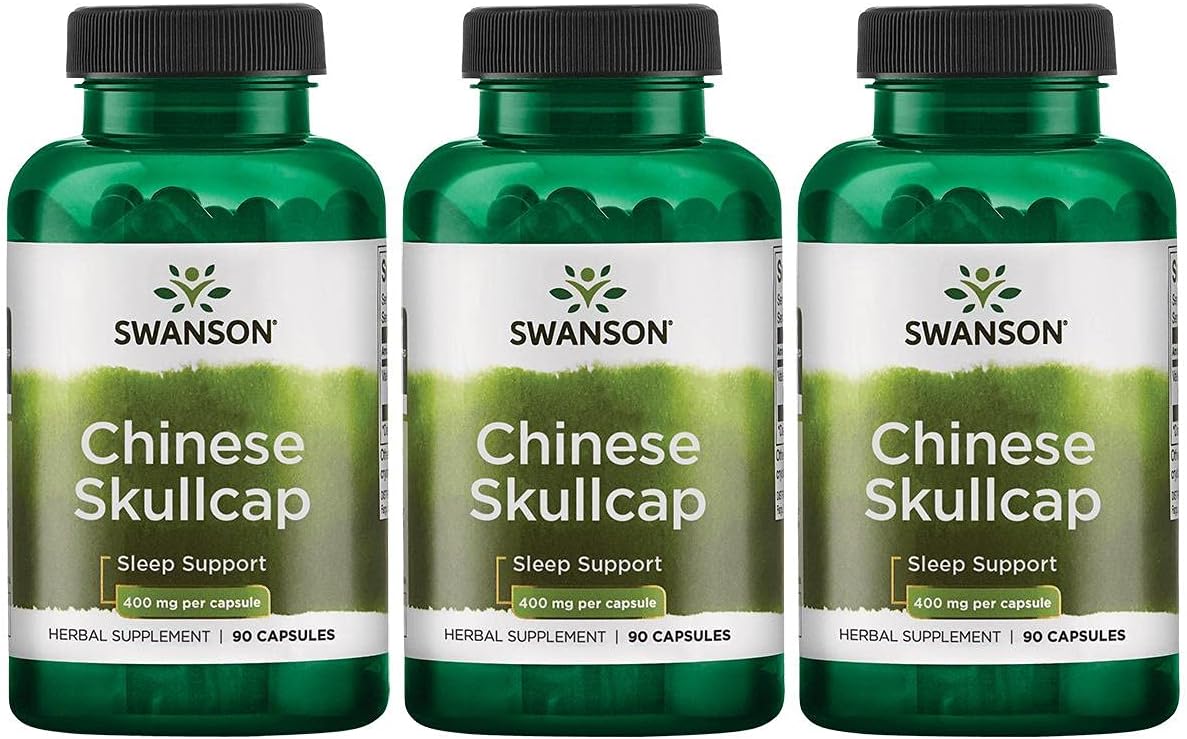 Swanson Chinese Skullcap - Herbal Supplement Promoting Relaxation '&' Sleep Support - Flavonoid Formula To Help Soothe Nerves - (90 Capsules, 400Mg Each) 3 Pack