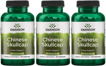 Swanson Chinese Skullcap - Herbal Supplement Promoting Relaxation '&' Sleep Support - Flavonoid Formula To Help Soothe Nerves - (90 Capsules, 400Mg Each) 3 Pack