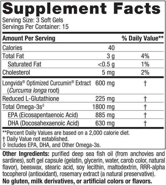 Nordic Naturals Recovery Plus, Unavored - 45 Soft Gels - 1800 mg Omega-3 Fish Oil - 600 mg Longvida Optimized Curcumin - Cellular Health & Recovery - Post-Exercise Muscle Support - 15 Servings