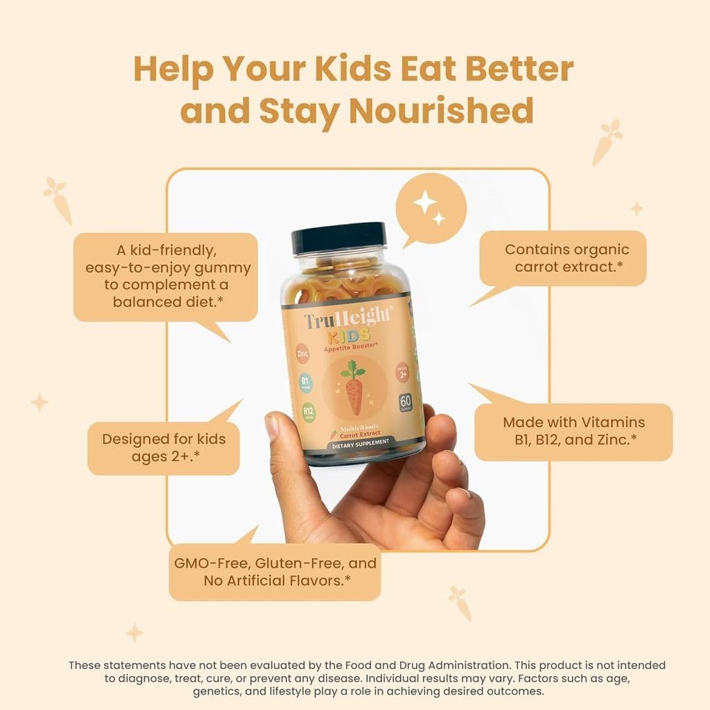 Truheight Kids Appetite Booster Gummies (Ages 2+) All Natural Toddler, Kids & Teens Appetite Stimulant To Eat More - Weight Gain Supplements - Vitamins For Underweight Children - Picky Eater Vitamin