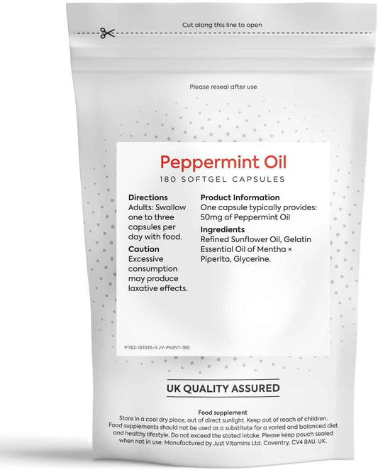 Just Vitamins Peppermint Oil 50mg x180 Soft Gel Capsules (6 Month Supply) UK Made : Amazon.co.uk: Health & Personal Care