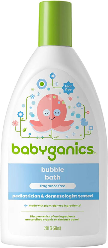 Babyganics Bubble Bath, Non-Allergenic, Gently Cleanses, Fragrance Free, 20 Fl Oz, Packaging May Vary