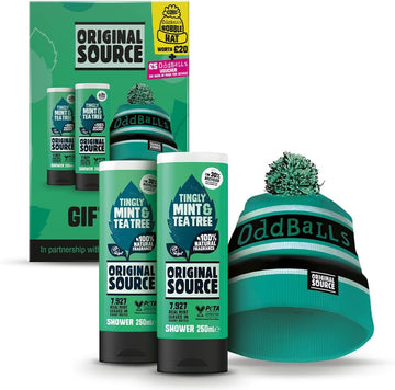 Original Source X Oddballs Gift Set, Mint & Tea Tree Shower Gel, Oddballs Bobble Hat, Gifts For Men, Birthday Gift, 100 Percent Natural Fragrance, Vegan, Cruelty Free