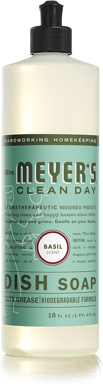 Mrs. Meyer's Clean Day Liquid Dish Soap Basil, 16 Fl Oz (Pack of 1)