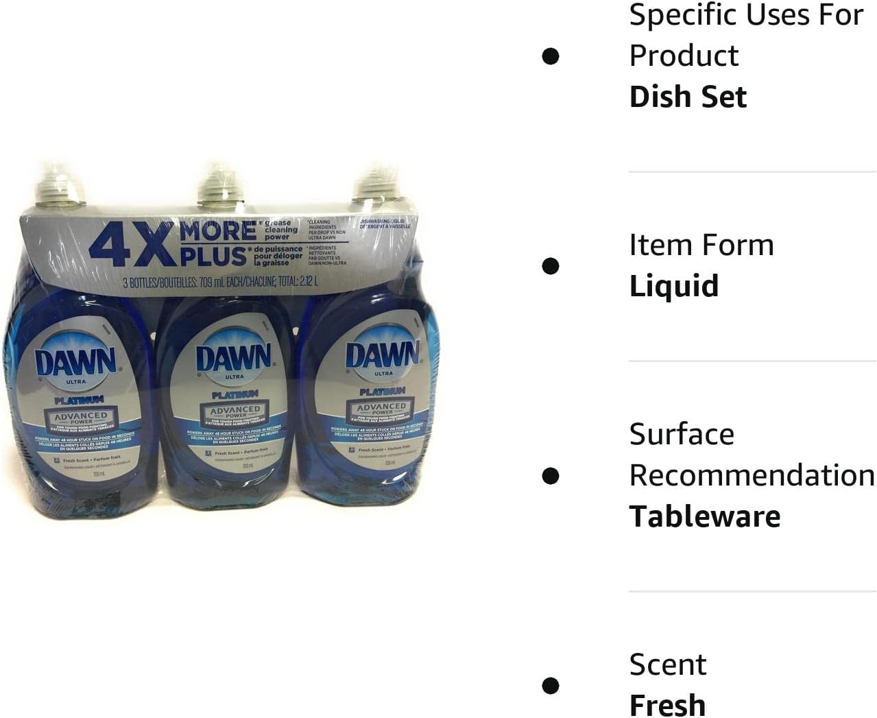 Dawn Dish Soap, Ultra Platinum Advanced Power 4X More (24 Fl. OZ x 3) : Health & Household