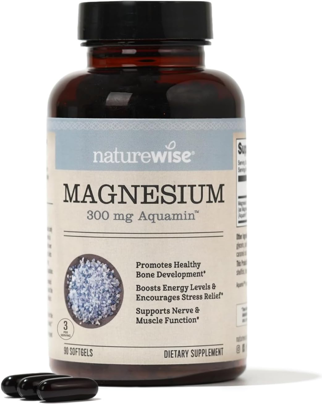 Naturewise Magnesium Softgels 300Mg Magnesium Hydroxide - Absorption-Friendly, Marine-Derived - Supplement For Sleep, Bone And Muscle Health - Non-Gmo, Soy & Gluten-Free - 90 Count[1-Month Supply]