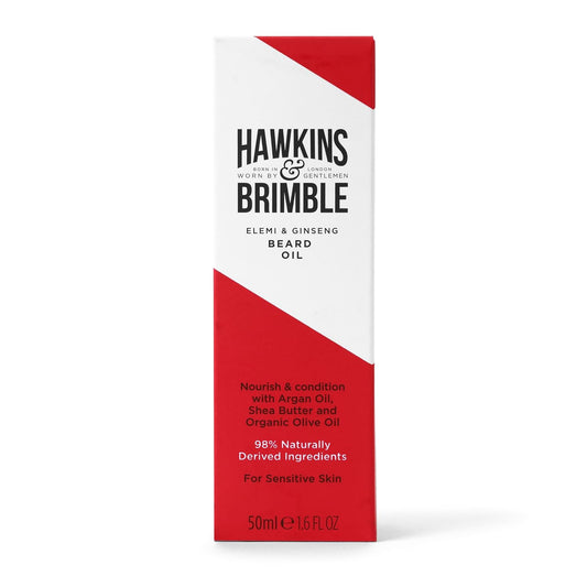 Hawkins & Brimble - Beard Oil For Men, 50Ml - Promotes Beard Growth Oil For Grooming, Styling, Softener, Repair And Nourishing - Argan And Olive Oil - Beard Care Routine With Shea Butter And Vitamin E