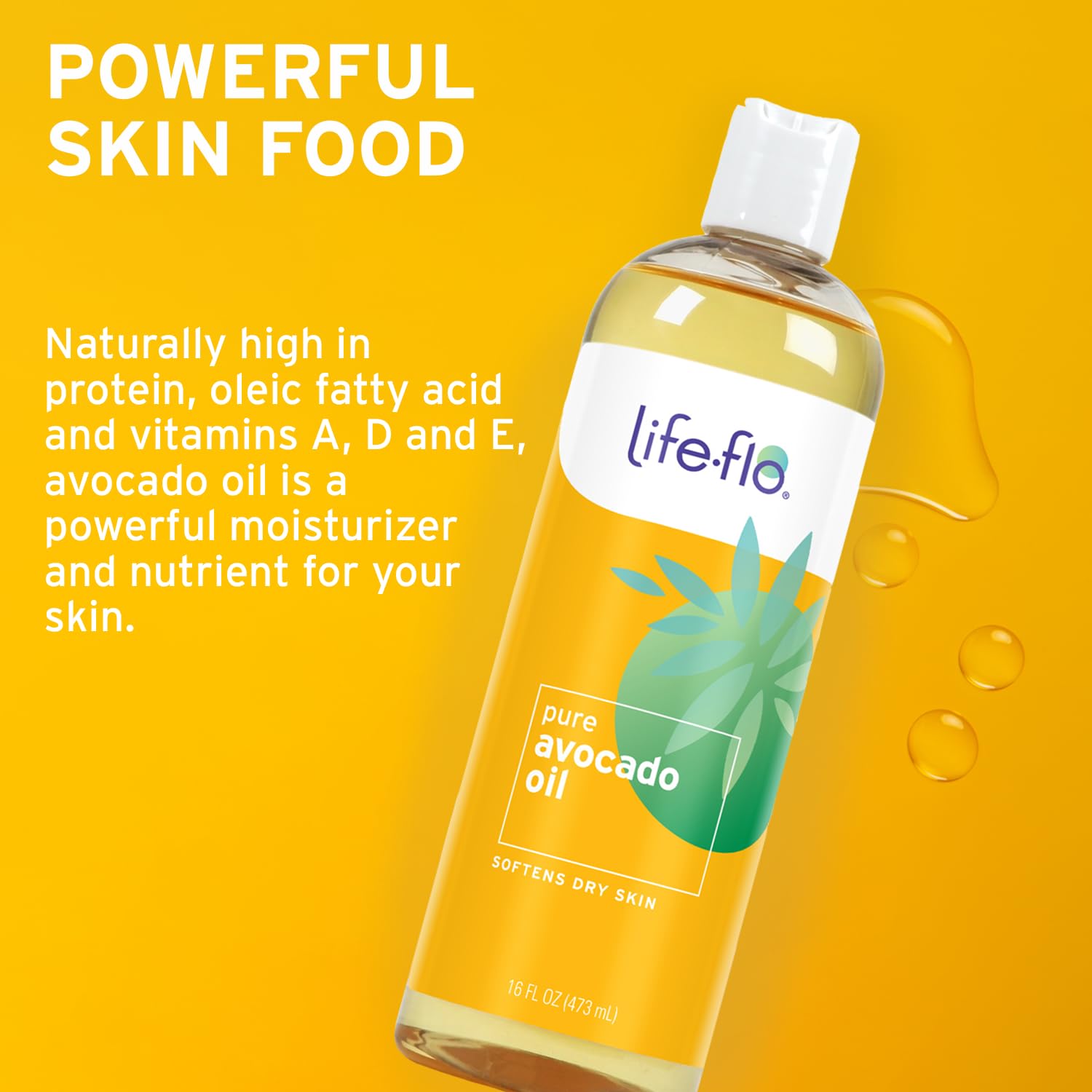 Life-Flo Pure Avocado Oil For Skin Care, Hair Care And Massage, Cold Pressed, Face And Body Moisturizer, Naturally Rich In Protein, Vitamins A, D And E, 60-Day Guarantee, Not Tested On Animals, 16Oz : Avocado Massage Oils : Beauty & Personal Care