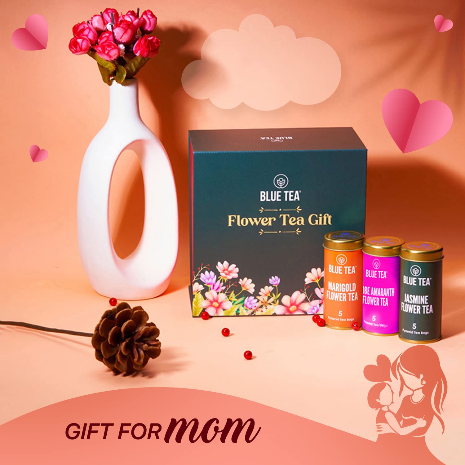 Blue Tea - Assortment Flower Tea Gift - 9 Flavors Flower Based (5X9 = 45 Plant Based Tea Bags) || Natural Ingredients - Herbal Tea - Caffeine Free - Non-Bitter - Gluten Free - Vegan | Variety Pack