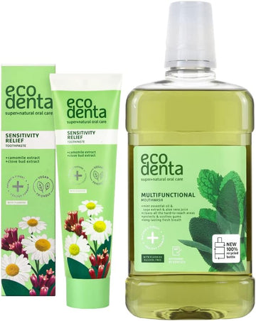 Ecodenta Oral Hygiene Cosmetic Set I Toothpaste With Calident, Chamomile Extract, Clove Extract 100 Ml And Antibacterial Multifunctional - Mouthwash 500 Ml I Oral Care Set Against Bad Breath