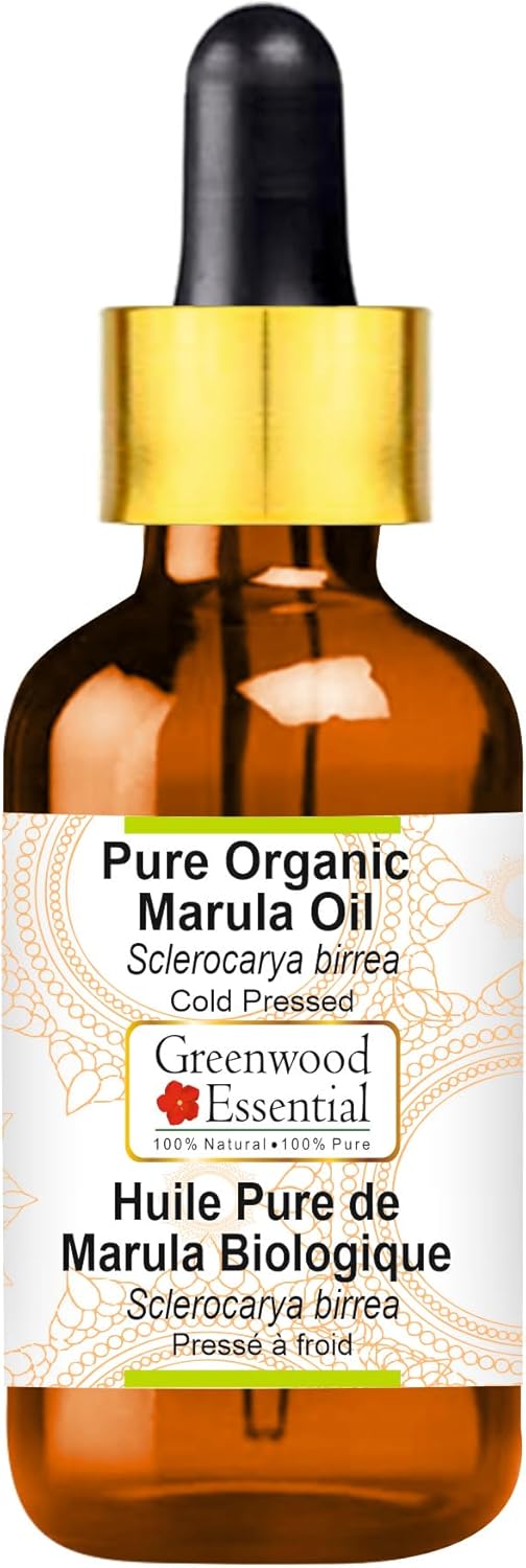 Greenwood Essential Pure Organic Marula Oil (Sclerocarya Birrea) With Glass Dropper Cold Pressed 50Ml (1.69 Oz)