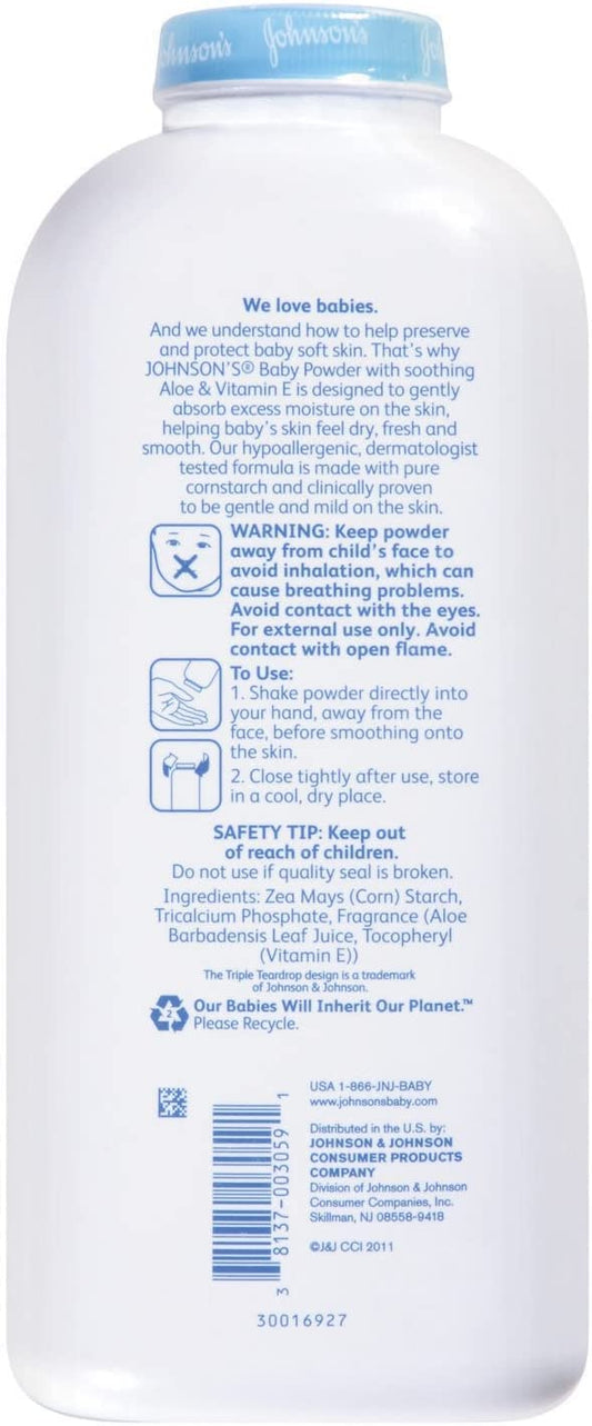Johnson'S Baby Powder, Pure Cornstarch, Aloe & Vitamin E, 22 Ounce (Pack Of 2) - Packaging May Vary