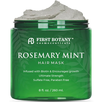 First Botany, Rosemary Mint Biotin Mask - Restorative Deep Conditioning Moisturizer W/Rosemary Oil, For Dry Damaged Hair And Growth, Sulfate Free Treatment & Hair Care 8 Oz