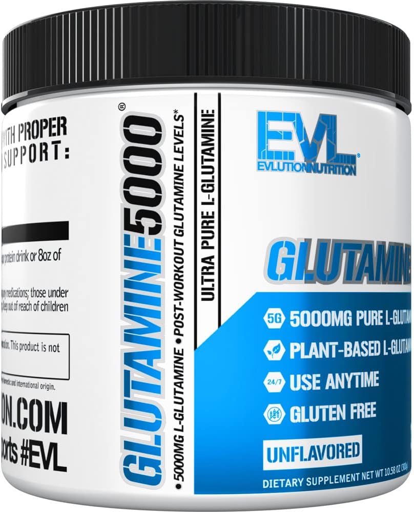 Pure Vegan L-Glutamine Powder Supplement - Evlution Nutrition Nitric Oxide Booster 5g L Glutamine Supplement for Post Workout Recovery Enhanced Pumps Gut Health Energy and Immunity - Unflavored : Health & Household