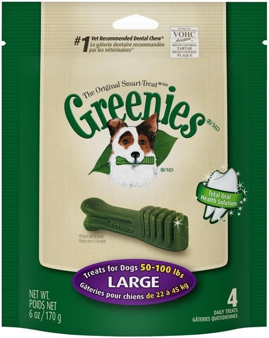 Greenies Original Large Natural Dental Care Dog Treats, 6 oz. Pack (4 Treats) : Pet Snack Treats : Pet Supplies