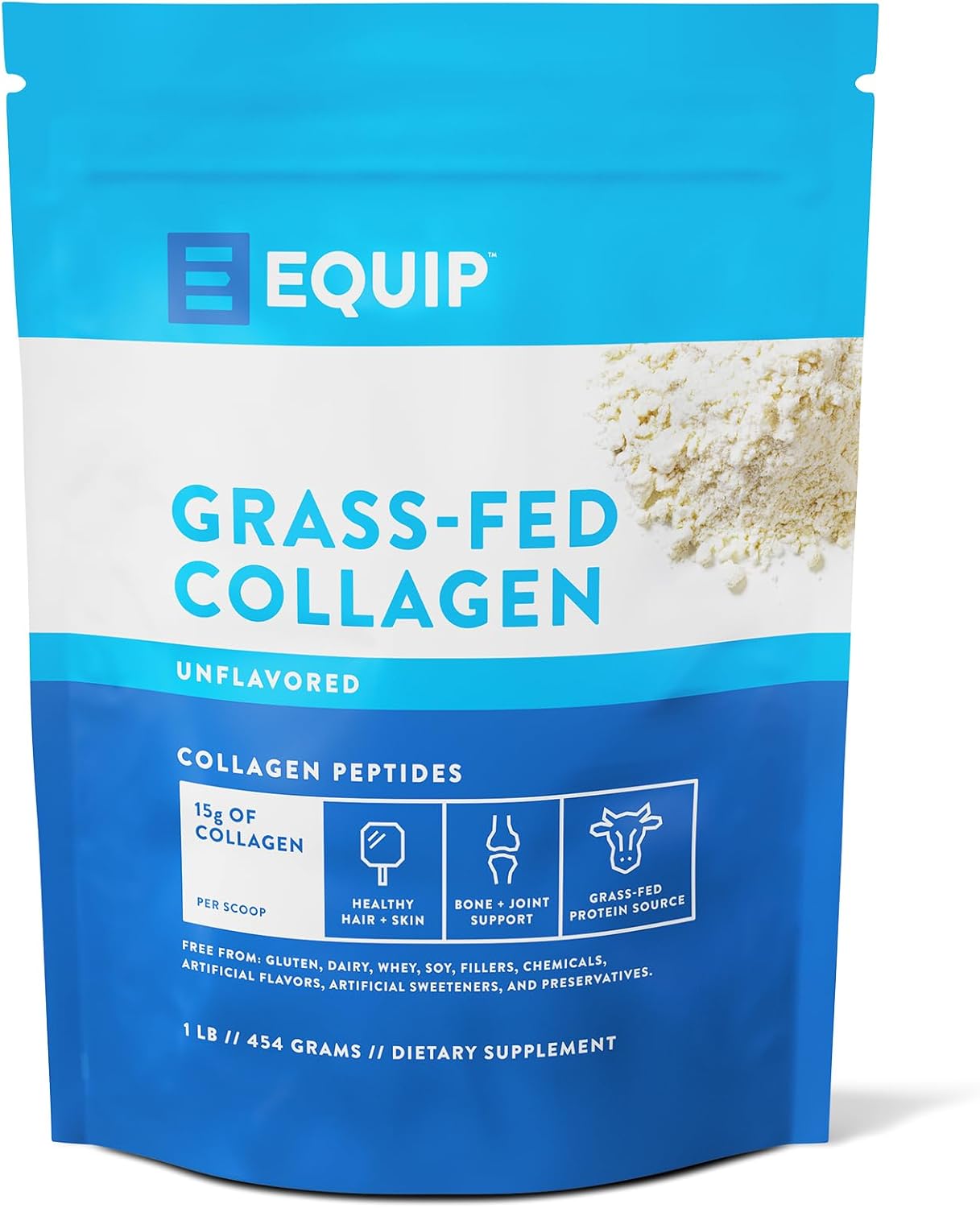 Equip Foods Grass Fed Collagen Powder -100% Hydrolyzed Bovine Collagen Peptides With Amino Acids - Prime Beef Collagen For Healthy Joints, Skin, & Nails - 1 Pound, Unflavored