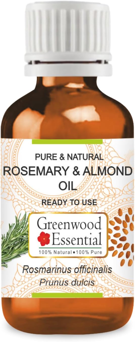 Greenwood Essential Rosemary And Almond Oil For Healthy Hair, Scalp And Roots- Pure And Natural 100Ml (3.38Oz)