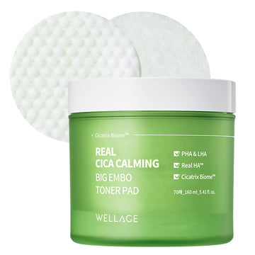 Wellage Cica Calming Pore Tightening Exfoliating Toner Pads 70 Pads - With Centella Asiatica, Pha, Lha, And Madecassoside, Facial Pads For Moisturizing And Soothing