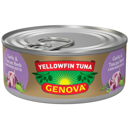 Genova Premium Yellowfin Tuna in Garlic and Tuscan Herb Infused Olive Oil, Wild Caught, Solid Light, 5 oz. Can (Pack of 12)