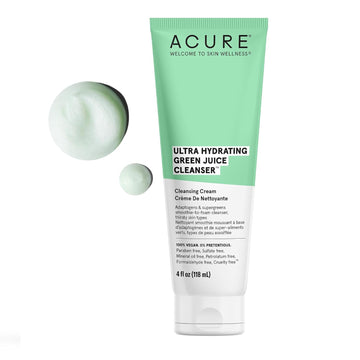 Acure Ultra Hydrating Green Juice Face Cleanser - Day & Night Facial Cleansing Foam, 4 Fl Oz