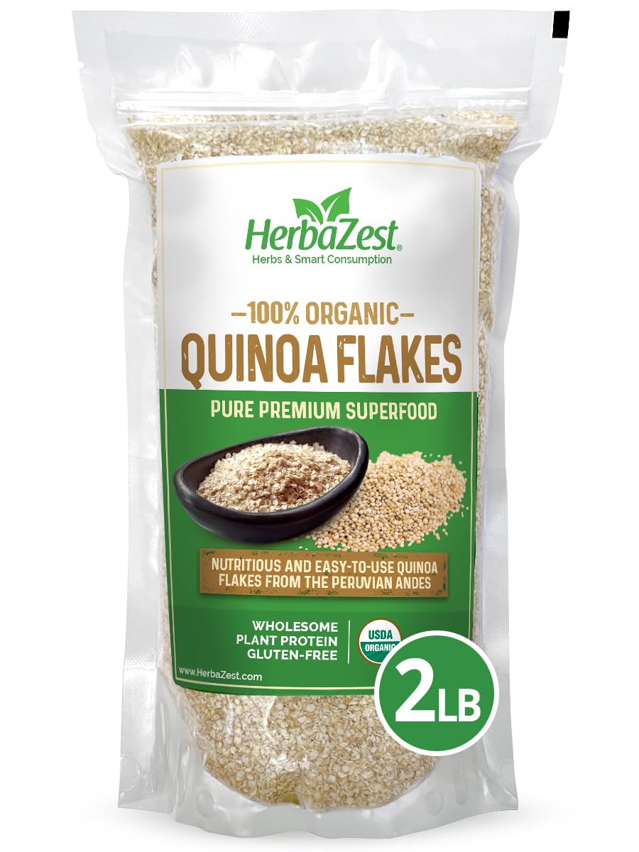 HerbaZest Quinoa Flakes (2 LB) - USDA Certified Organic - Vegan, Non-GMO & Gluten Free - Pure Quality Superfood for Breakfast, Snacks, Desserts & More