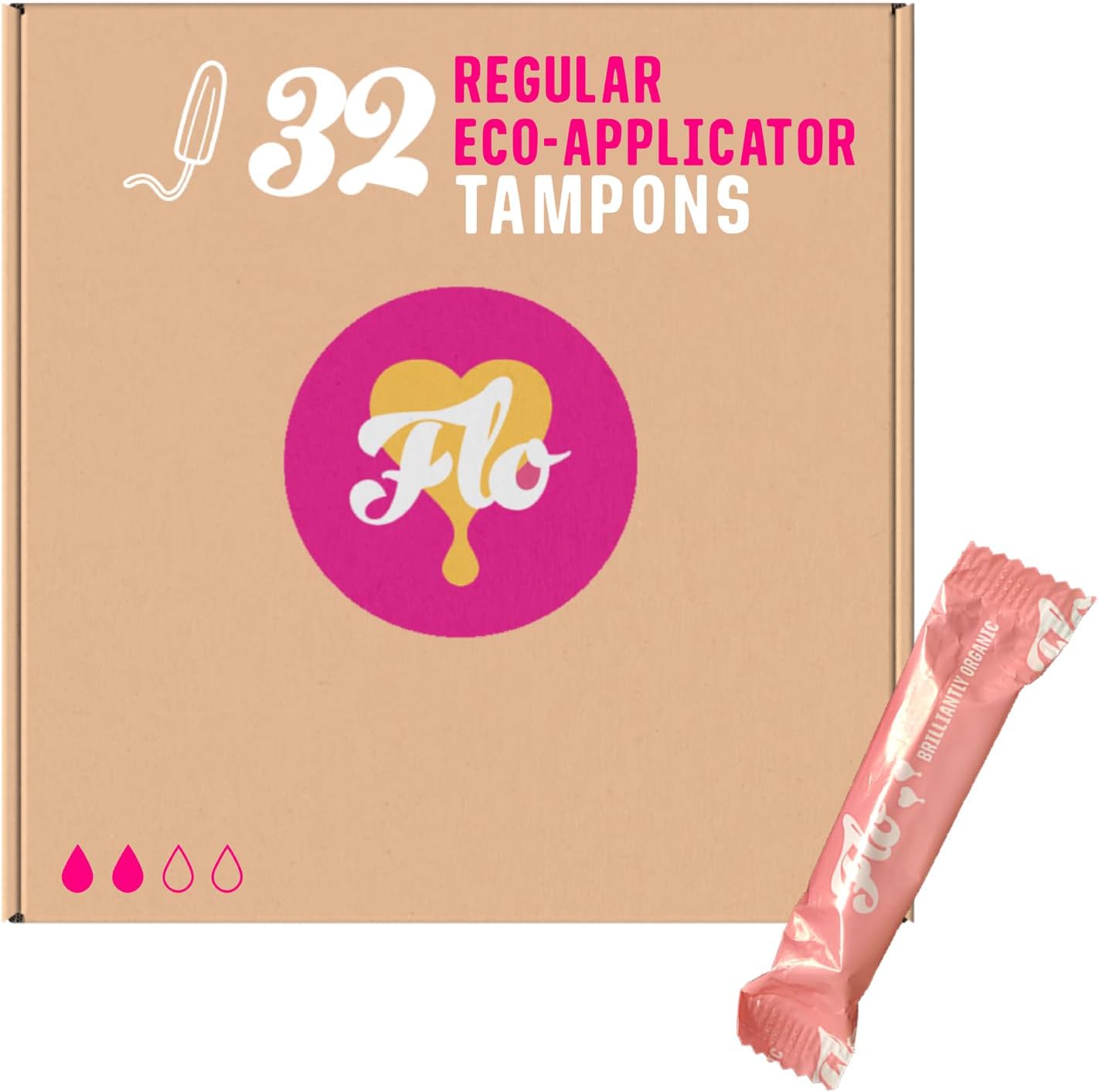 Flo Tampons, Regular With Applicator, Made From 100% Organic Cotton & Ultra-Absorbent - 32 Regular Tampons