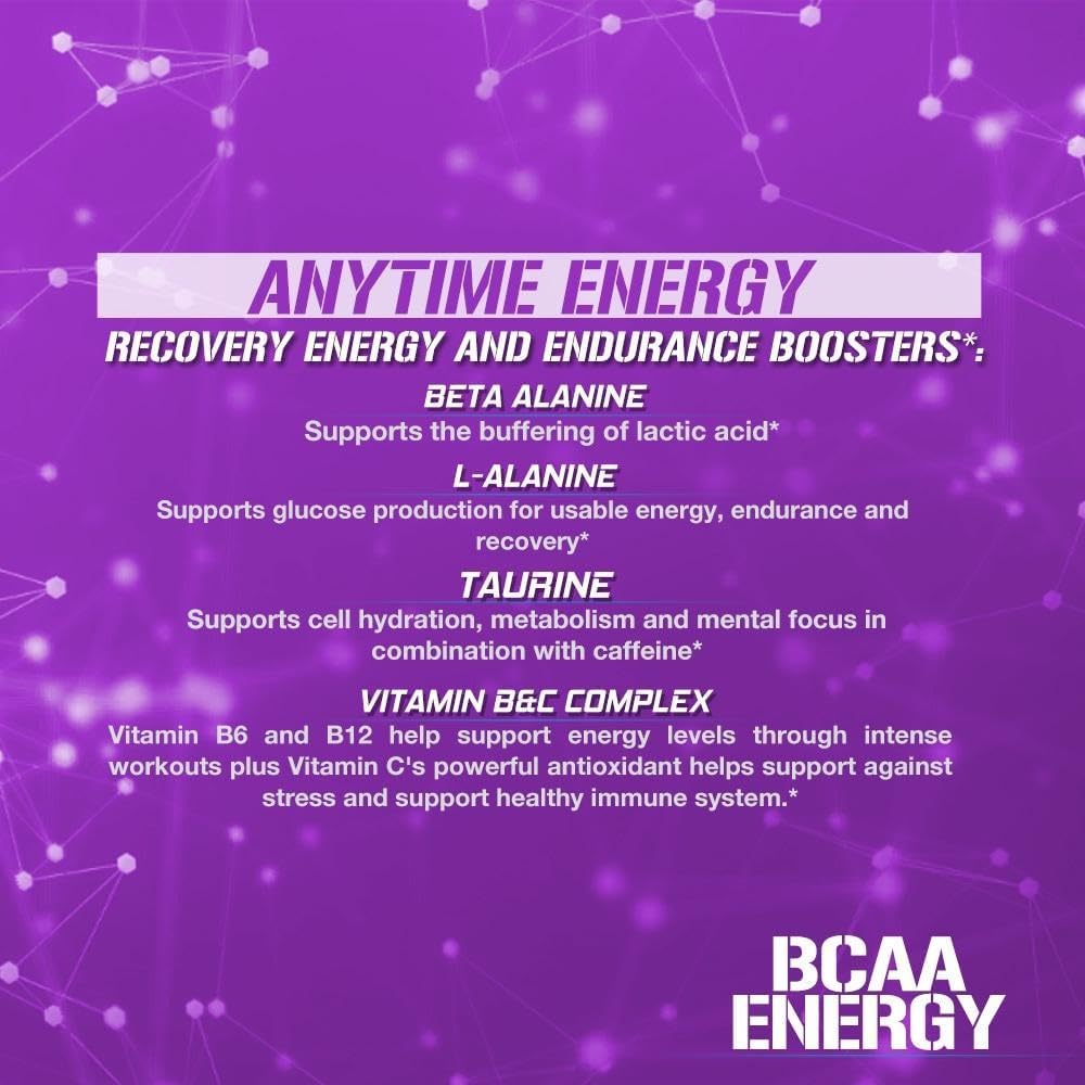 EVL BCAAs Amino Acids Powder - BCAA Energy Pre Workout Powder for Muscle Recovery Lean Growth and Endurance - Rehydrating BCAA Powder Post Workout Recovery Drink with Natural Caffeine - Furious Grape : Health & Household