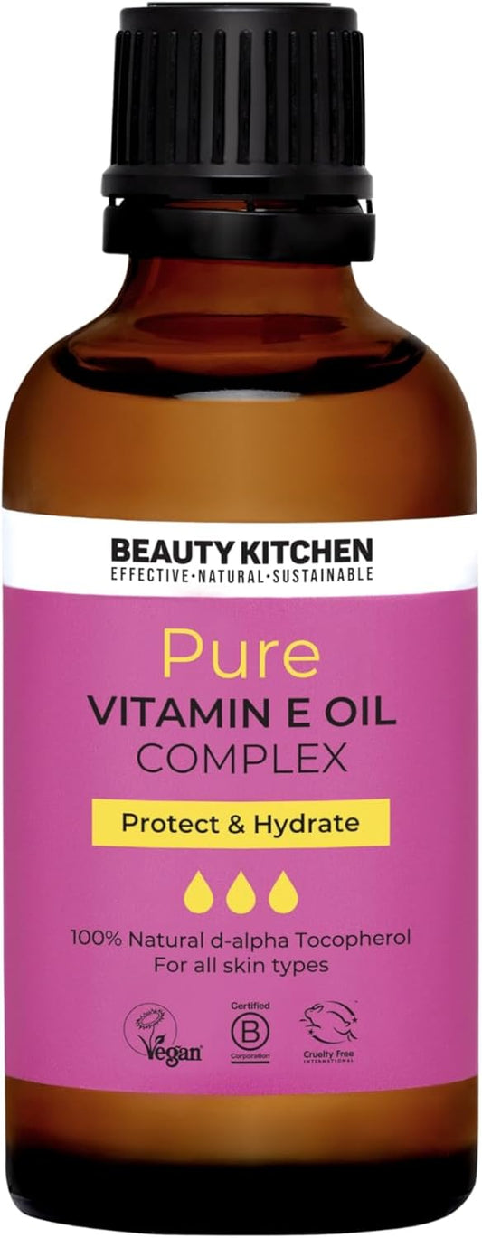 Beauty Kitchen - 100% Pure Vitamin E Oil Complex - D-Alpha Tocopherol From Non-Gmo Soybean - Antioxidant-Rich Natural Blend With Rosehip, Calendula And Jojoba Oil - 50Ml