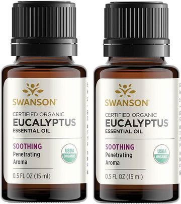 Swanson Certified Organic Eucalyptus Essential Oil 0.5 Fl Ounce (15 Ml) Liquid (2 Pack)