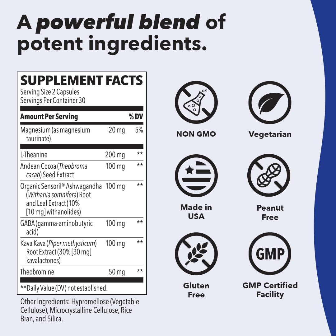 Anxie-T - Stress Relief Supplement - Supports Mood & Mental Focus - Feel Calm And Relaxed - Eases Tension & Nervousness - Ashwagandha, Kava Kava, Gaba & L-Theanine - 60 Capsules