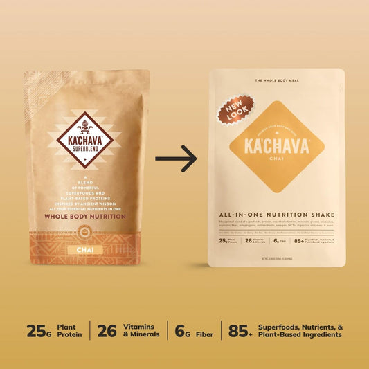 Ka'Chava Meal Replacement Shake - A Blend Of Organic Superfoods And Plant-Based Protein - The Ultimate All-In-One Whole Body Meal. 15 Meals Per Bag. (Chai), 32.2757 Ounce