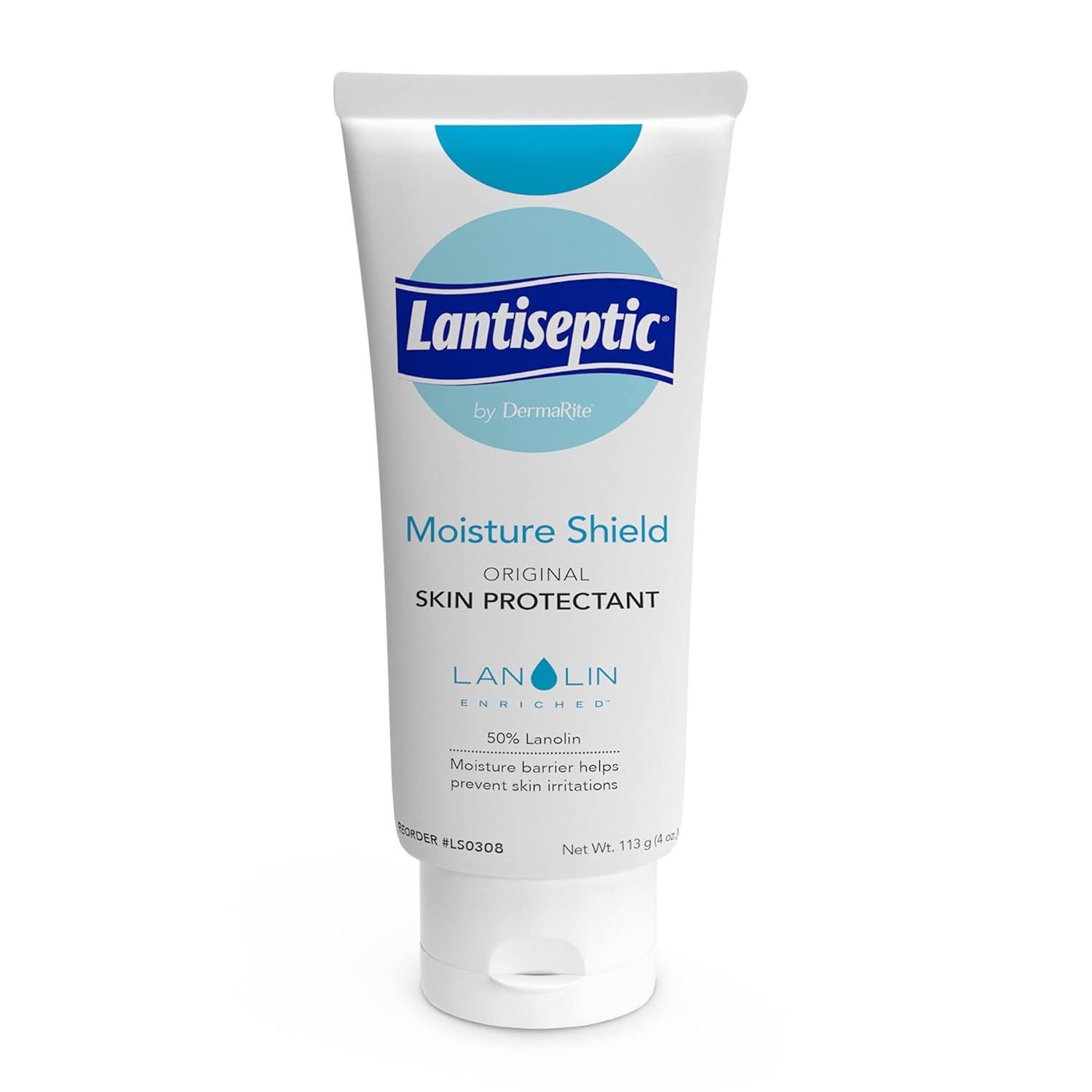 Dermarite'S Lantiseptic Moisture Shield Original Skin Protectant - 50% Lanolin, Paraben Free, Unscented Barrier Cream Ointment - 4 Oz. Tube, 1 Count