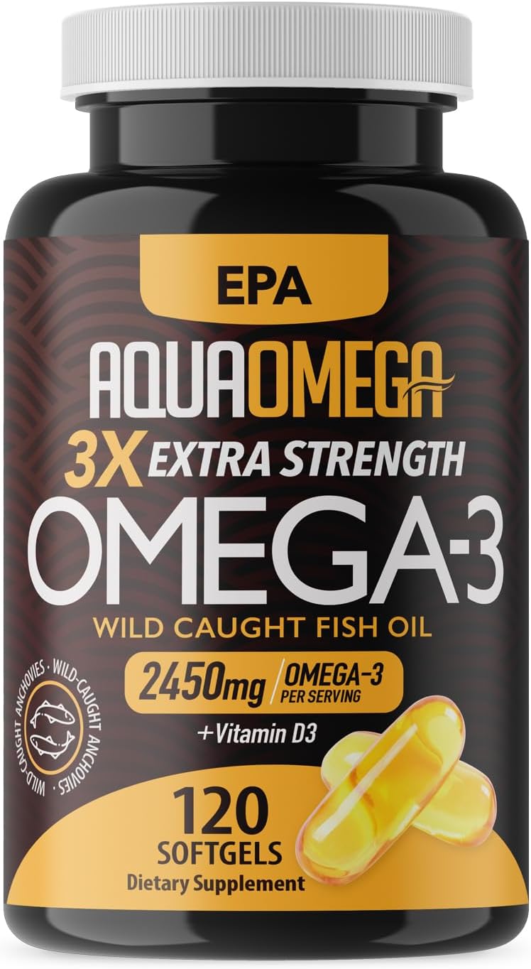 3X Extra Strength Epa Omega-3 Supplement - Wild Caught Omega3 Fish Oil Capsules W/Epa, Dha & Vitamin D, Burpless Omega 3 Fish Oil Supplements, 2450Mg Of Omega 3 Supplements, 120 Softgels