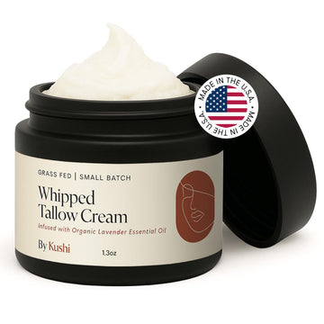 Kushi Grass-Fed Whipped Tallow Cream Moisturizer For Face & Body – Organic Lavender – Vitamins A, D, E, K – Paraben & Sulfate Free, All-Natural Skin Care – 1.3Oz